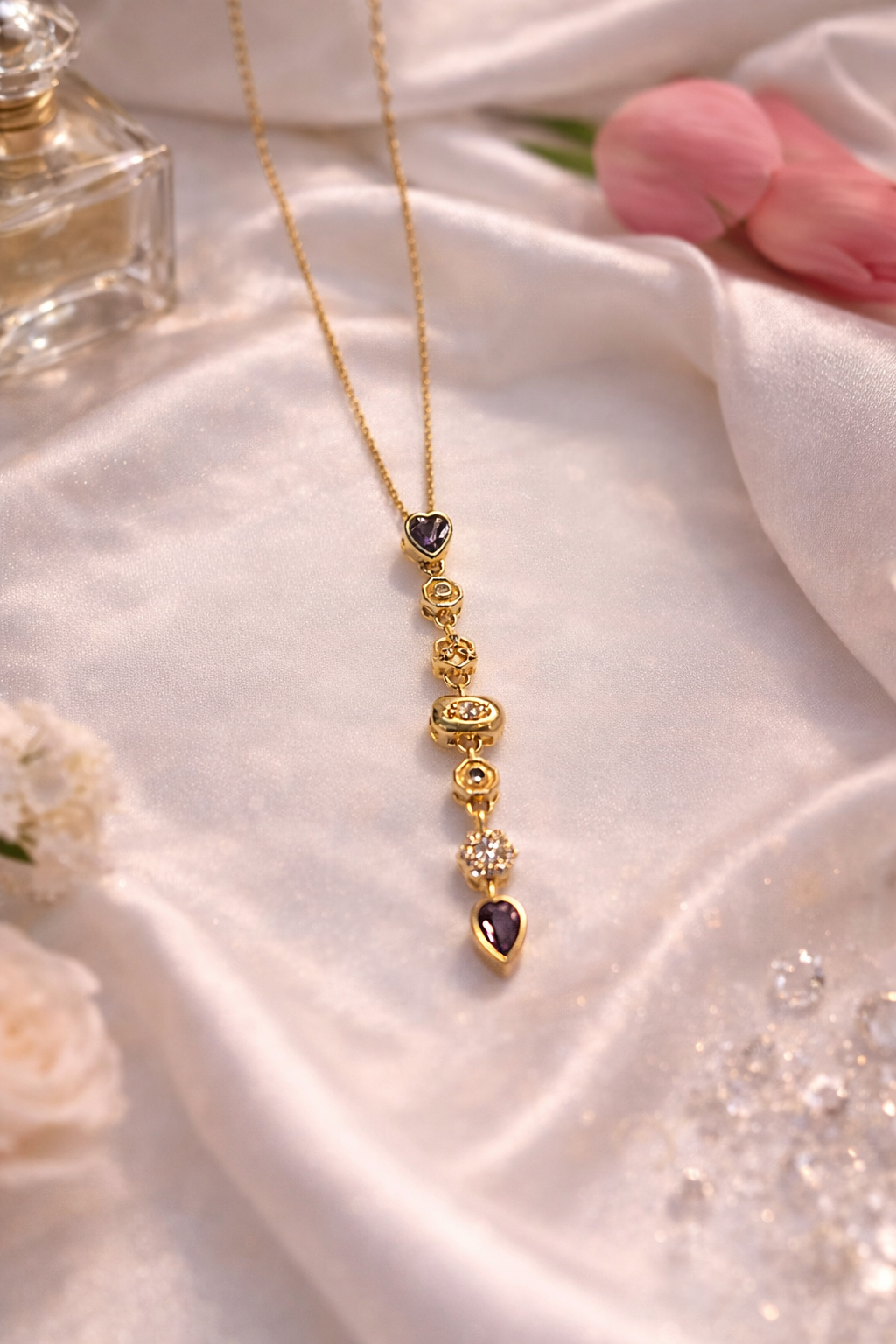 Anti Tarnish Purple Heart Long Necklace
