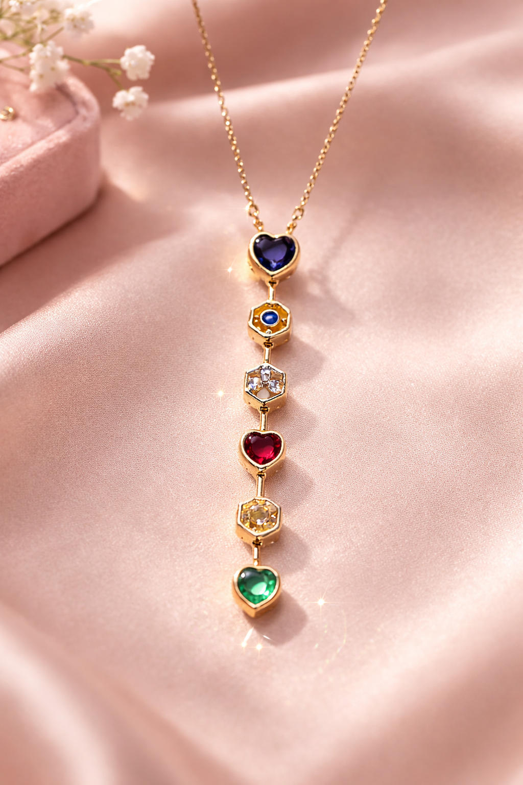 Anti Tarnish Multiple Colour Gemstone Heart Necklace