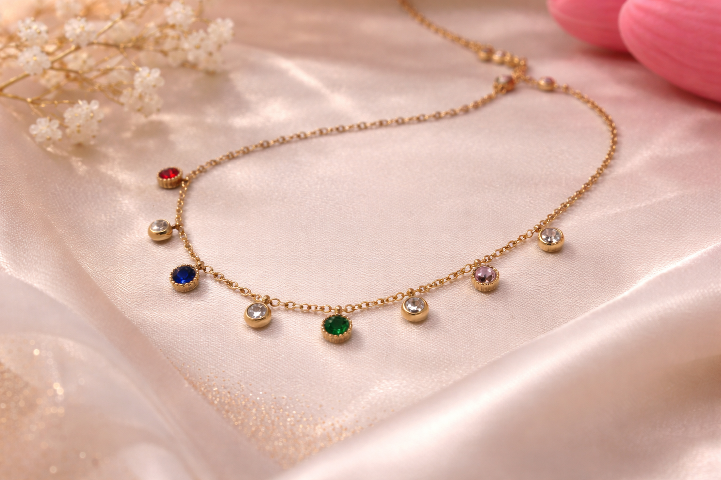 Anti Tarnish Multiple Color Gemstone Necklace