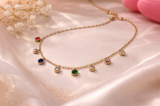 Anti Tarnish Multiple Color Gemstone Necklace