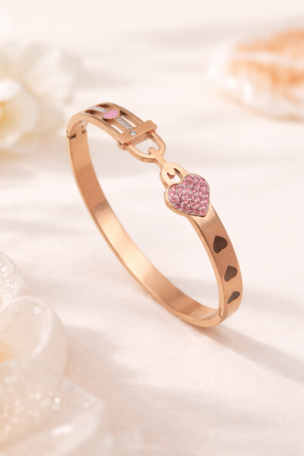 Anti Tarnish Rose Gold Pink Hear Bracelet