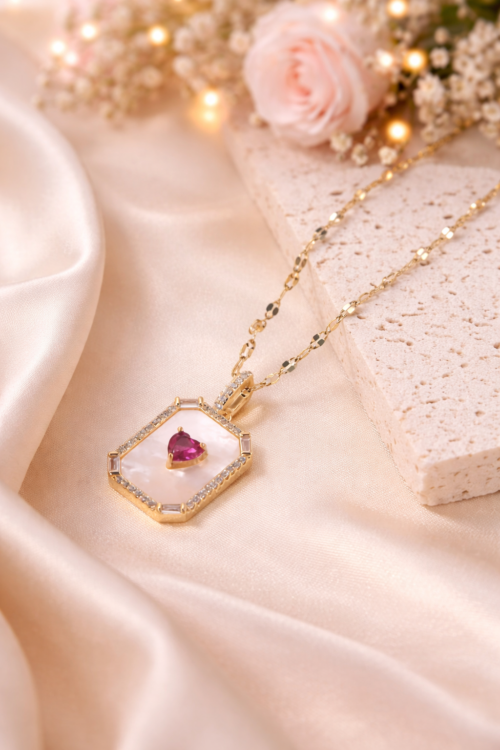 Anti Tarnish Red Heart Necklace